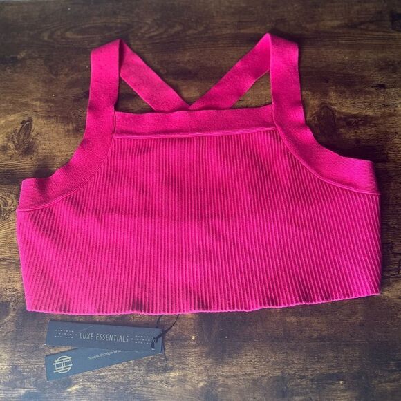 House of Harlow 1960 Wide Strap Cross Back Ribbed Crop Top, Hot Pink. Large. NWT - Picture 3 of 11